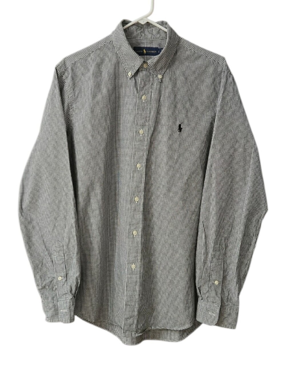 Ralph Lauren Long Sleeve Button Down Shirt Men's L Black White Gingham Cotton